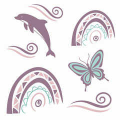 Pastel dolphin butterfly rainbow swirls design