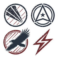 Vintage distressed emblem set eagle star lightning