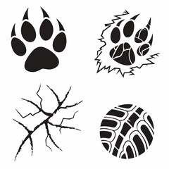 Professional black paw prints crack design elements transparent background