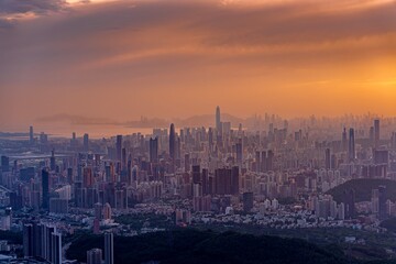 sunset over the city