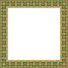 Vector golden with green Chinese rectangle, frame. Square ornaments of oriental peoples, korea, taiwan, china, hong kong, indonesia
