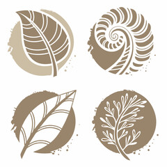 Abstract nature botanical leaf spiral design elements