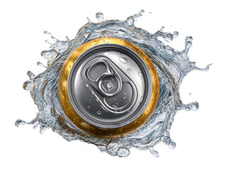 Refreshing Drink Aluminum Can with Water Splash Top View
