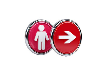 A set of clean minimalist 3D traffic sign icons showing male and female symbols pointing away, glossy finish, representing heterosexual dynamics, isolated on a transparent background