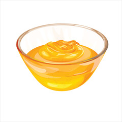 Illustration of a transparent glass bowl containing sweet fresh honey