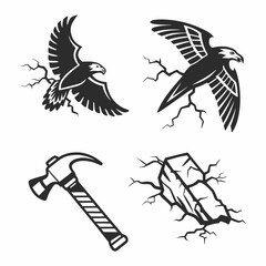 Eagle hawk hammer breaking stone crack graphic design
