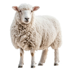 Obraz premium White adult ram standing in full-body view and looking at the camera, sheep farming concept, isolate on transparent background