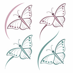 Elegant pastel butterflies floral design element