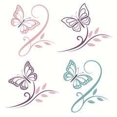 Elegant butterfly designs floral swirls nature art