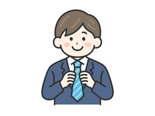 父の日に、ネクタイをプレゼントされた、スーツを着た男性（線画カラー）のイラスト