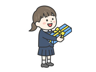 父の日に、プレゼントを渡す、女の子（線画カラー）のイラスト