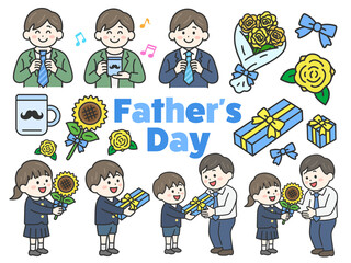 いろいろな、父の日（線画カラー）のイラストセット