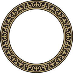 Vector gold and black round classic byzantine ornament. Circle, ring, border, Ancient Greece, Eastern Roman Empire frame. Decoration of the Russian Orthodox Church

