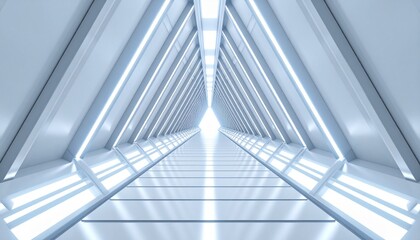 Fototapeta premium Futuristic Sci-Fi Corridor Empty Triangle Tunnel Extending into Infinity