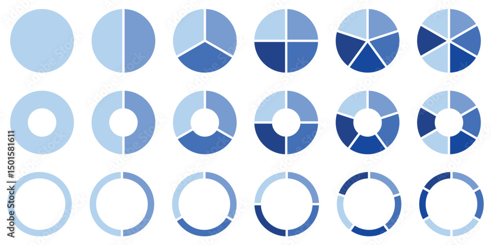 Poster circle division infographic icon set. pie chart divided. color circle pie chart diagram. infographic