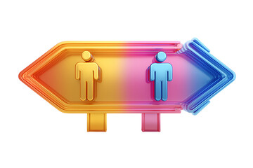 A set of colorful rainbow gradient 3D traffic signs with male symbols and directional arrows, symbolizing LGBTQ pride, isolated on a transparent background
