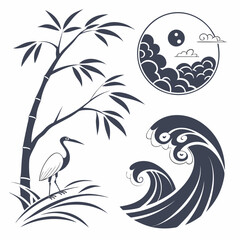 Elegant asian inspired design elements set