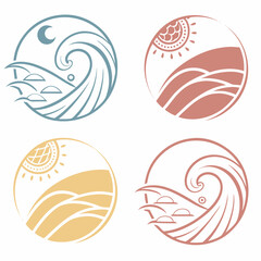 Elegant ocean wave designs set, isolated, transparent background
