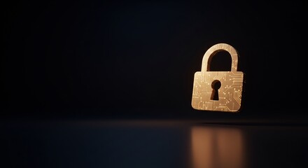 Fototapeta premium Glowing Golden Padlock on Dark Background