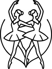 Twin ballerinas in graceful mirrored poise