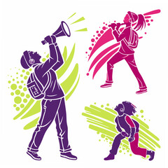 Vibrant silhouettes of young people communicating