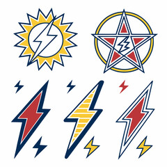 Professional lightning bolt icons set isolated on white