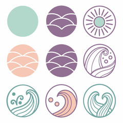 Nine professional ocean wave circle icons transparent background