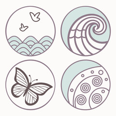 Elegant nature icons set, isolated cutouts, transparent background