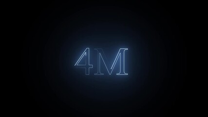 4m one million neon glowing text animation on black background.