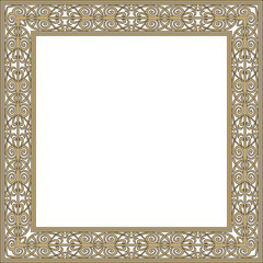Vector square European gold and black ornament. Rectangular pattern, circle, ring of the Middle Ages. Revival border. Decorations of palaces and churches.
