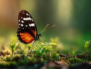 Butterfly on Mossy Ground Sunrise