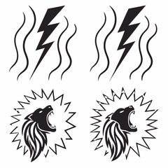 Obraz premium Roaring lion head with lightning bolt energy