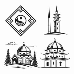 Islamic mosque architecture design elements set