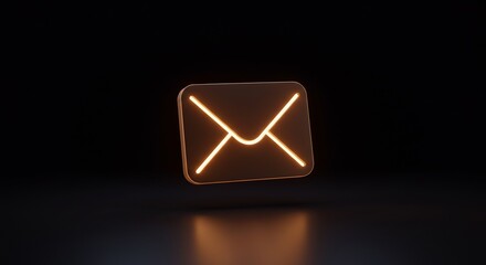 Fototapeta premium Glowing Orange Email Icon on Dark Background
