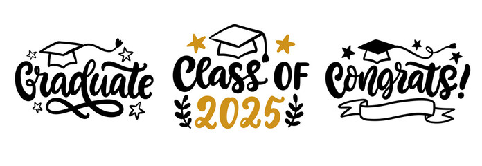 Fototapeta premium University school academy graduate lettering set