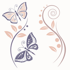 Elegant butterflies and floral swirls design