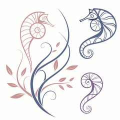 Elegant seahorse design with floral swirls