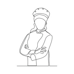 continuous line drawing of chef with apron and chef hat. Sketch drawing editable stroke vector illustration