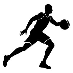 Silhouette of a Basketball Player Dribbling