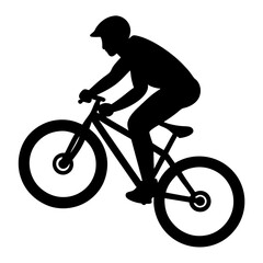 Silhouette of a Mountain Biker Performing a Wheelie