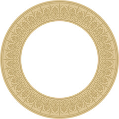 Vector golden classic Greek round ornament. Circle of Ancient Greece and the Roman Empire. Byzantine painting of walls, floors and ceilings. Decoration of European palaces.

