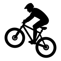 Silhouette of Mountain Biker Performing a Wheelie