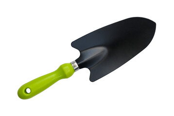 Garden shovel with bright green handle on transparent background, Multipurpose gardening tool for planting or scooping soil