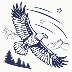 Majestic american eagle soaring over mountains, transparent png