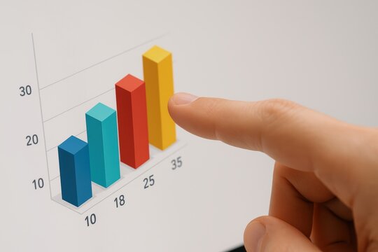 Hand Pointing at Colorful Bar Graph for Business Growth and Data Analysis Concepts
