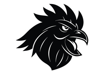angry rooster head mascot logo silhouette vector icon illustration.