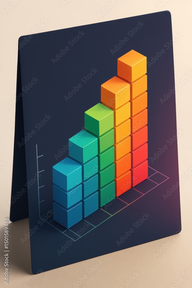 Poster colorful 3d bar chart with gradients displaying growth and business success concepts