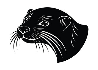 otter head silhouette, clipart otter face flat icon vector illustration.