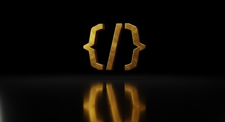 Golden Code Brackets on Dark Reflective Surface