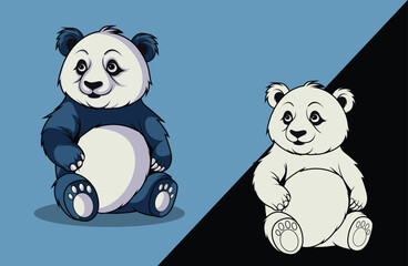 Panda Sitting Pose Vector Illustration 